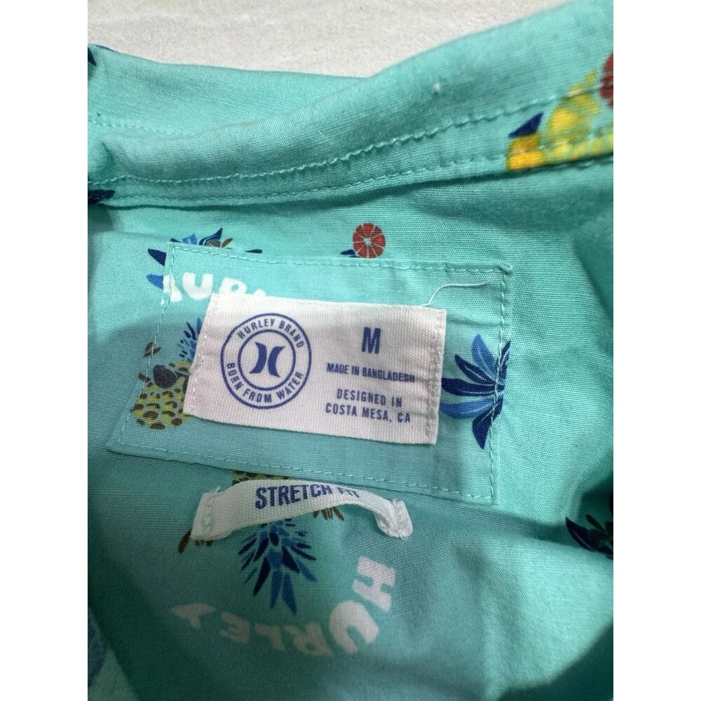 Hurley Men's Teal Party Hawaiian Short Sleeve Button Up Shirt‎ M Bright AOP
